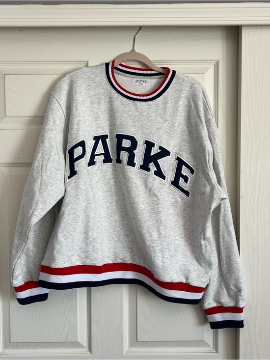 Parke Sweaters - Parke Heather Gray Crewneck Sweater with Navy & Red Trim never worn!